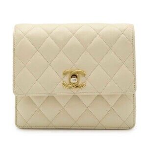 CHANEL Ivory Leather Logo Fanny Pack